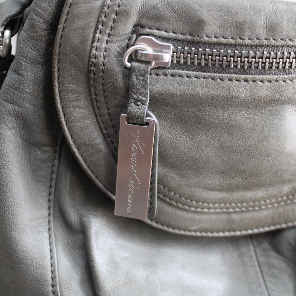 Kenneth Cole New York VTG  Y2K Gray Leather Satchel Shoulder Purse Crossbody Bag - Picture 6 of 13